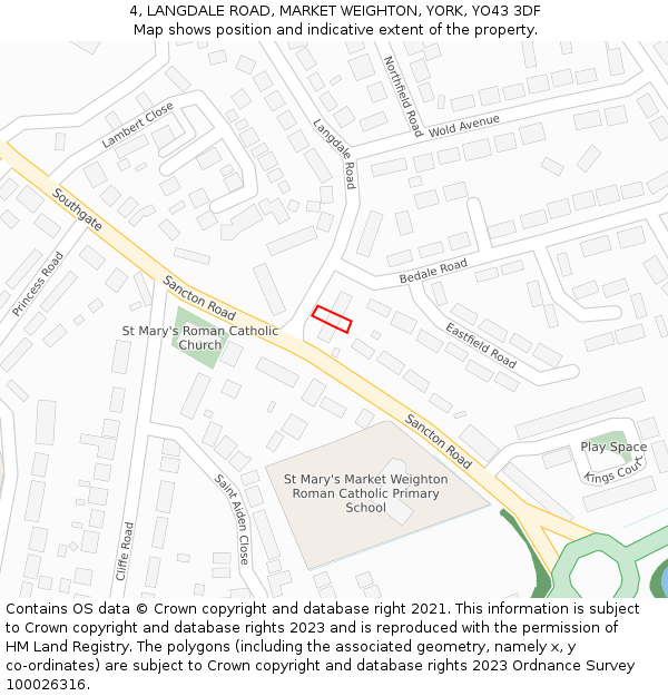 4, LANGDALE ROAD, MARKET WEIGHTON, YORK, YO43 3DF: Location map and indicative extent of plot