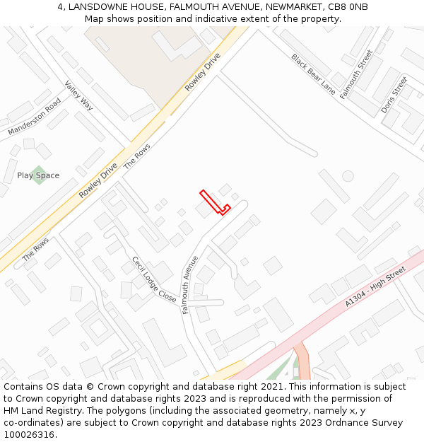 4, LANSDOWNE HOUSE, FALMOUTH AVENUE, NEWMARKET, CB8 0NB: Location map and indicative extent of plot