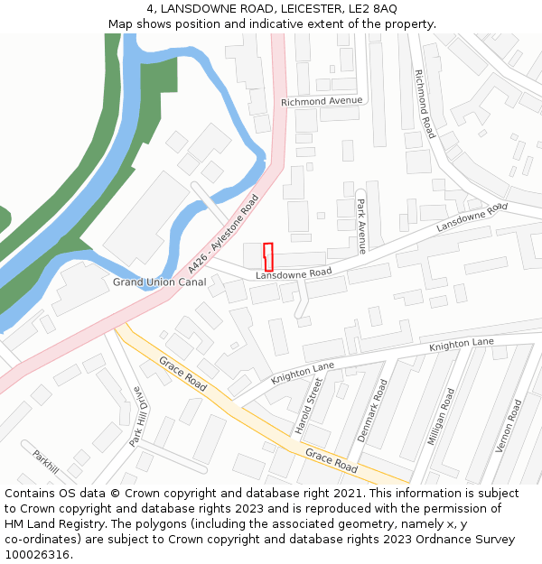 4, LANSDOWNE ROAD, LEICESTER, LE2 8AQ: Location map and indicative extent of plot