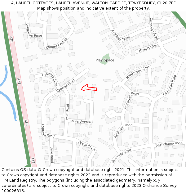 4, LAUREL COTTAGES, LAUREL AVENUE, WALTON CARDIFF, TEWKESBURY, GL20 7RF: Location map and indicative extent of plot