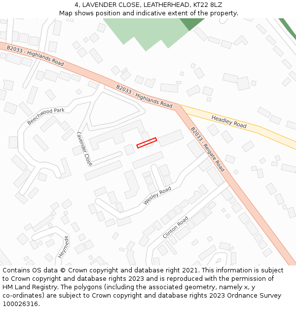 4, LAVENDER CLOSE, LEATHERHEAD, KT22 8LZ: Location map and indicative extent of plot