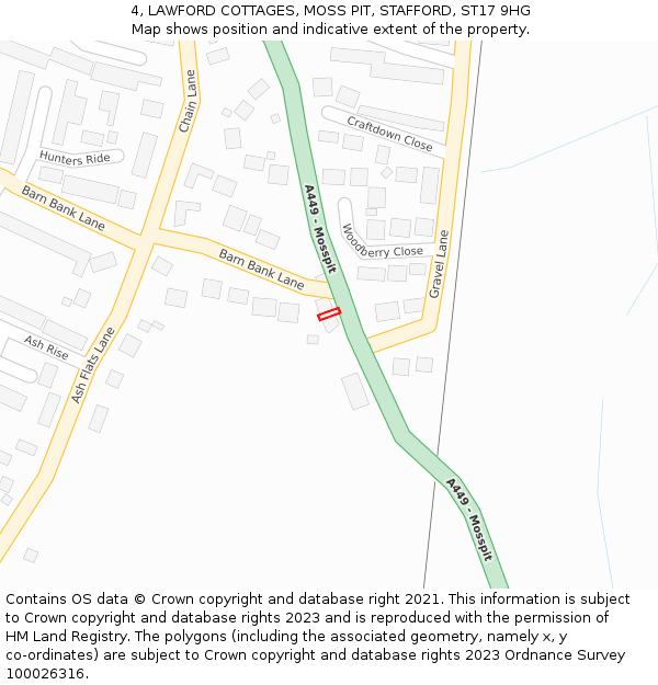 4, LAWFORD COTTAGES, MOSS PIT, STAFFORD, ST17 9HG: Location map and indicative extent of plot