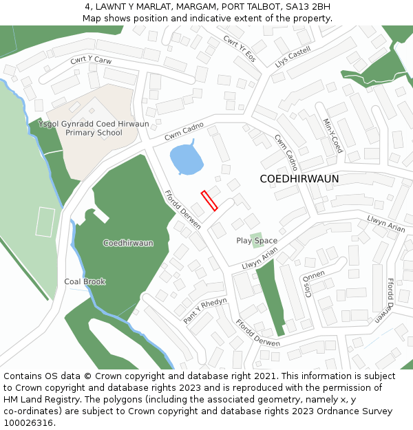 4, LAWNT Y MARLAT, MARGAM, PORT TALBOT, SA13 2BH: Location map and indicative extent of plot