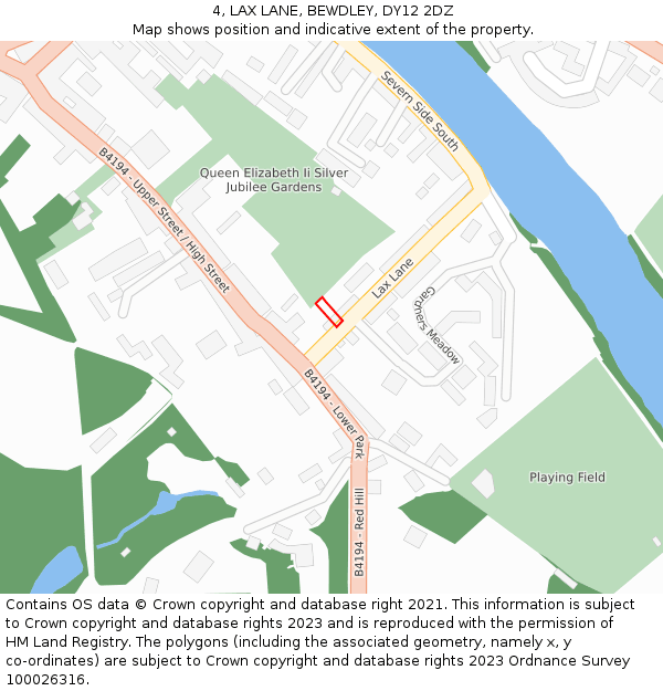 4, LAX LANE, BEWDLEY, DY12 2DZ: Location map and indicative extent of plot