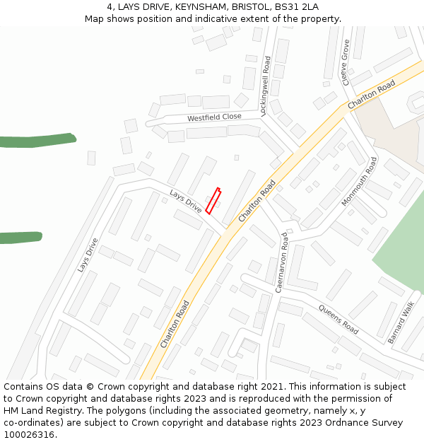 4, LAYS DRIVE, KEYNSHAM, BRISTOL, BS31 2LA: Location map and indicative extent of plot
