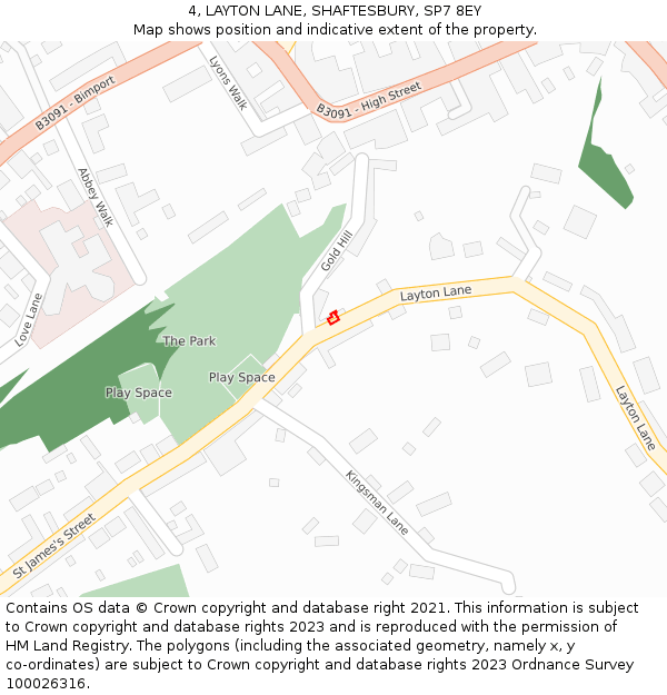 4, LAYTON LANE, SHAFTESBURY, SP7 8EY: Location map and indicative extent of plot