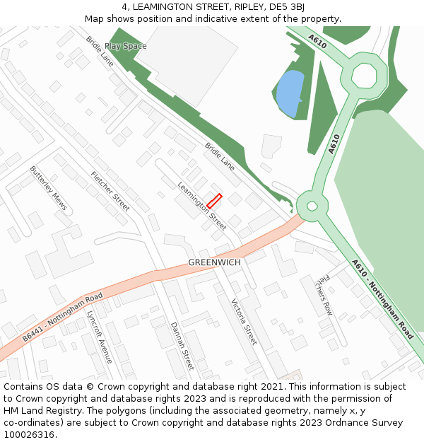 4, LEAMINGTON STREET, RIPLEY, DE5 3BJ: Location map and indicative extent of plot