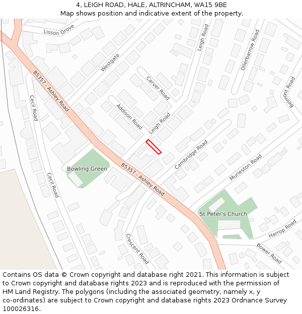 4, LEIGH ROAD, HALE, ALTRINCHAM, WA15 9BE: Location map and indicative extent of plot