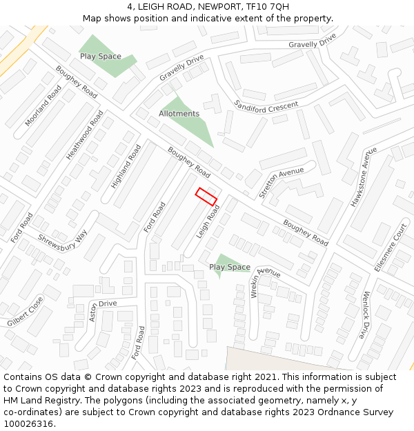 4, LEIGH ROAD, NEWPORT, TF10 7QH: Location map and indicative extent of plot