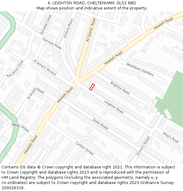 4, LEIGHTON ROAD, CHELTENHAM, GL52 6BD: Location map and indicative extent of plot