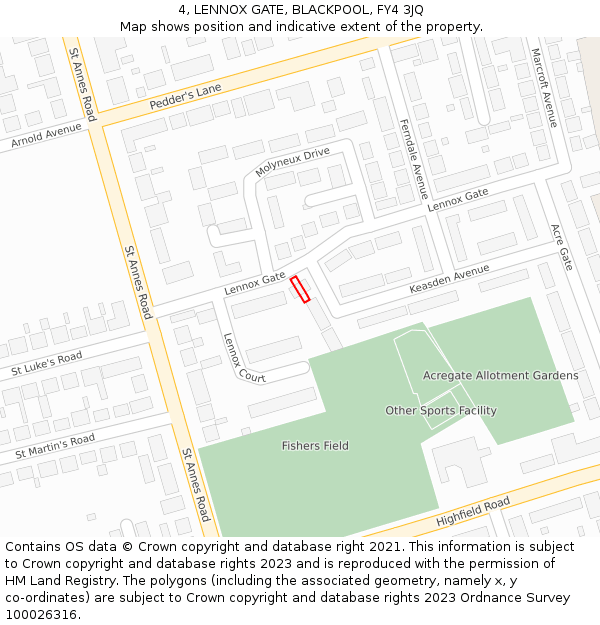 4, LENNOX GATE, BLACKPOOL, FY4 3JQ: Location map and indicative extent of plot