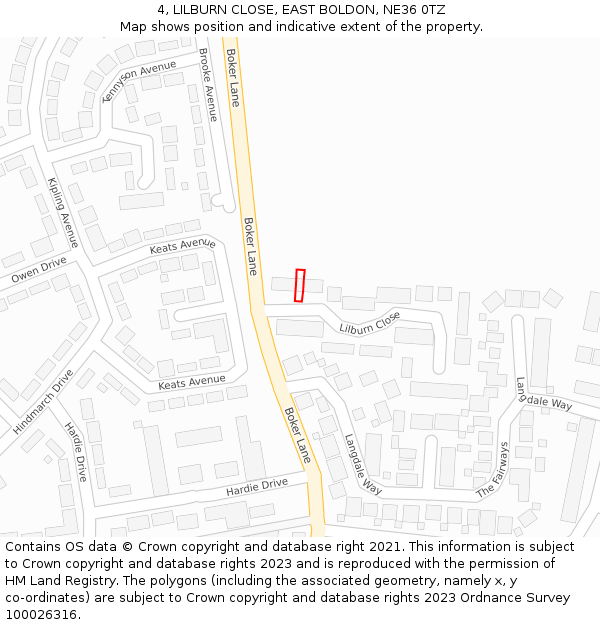 4, LILBURN CLOSE, EAST BOLDON, NE36 0TZ: Location map and indicative extent of plot