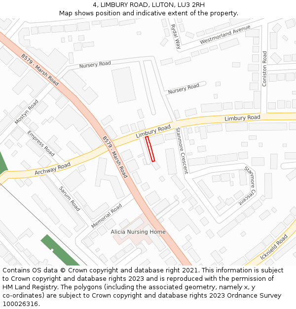 4, LIMBURY ROAD, LUTON, LU3 2RH: Location map and indicative extent of plot