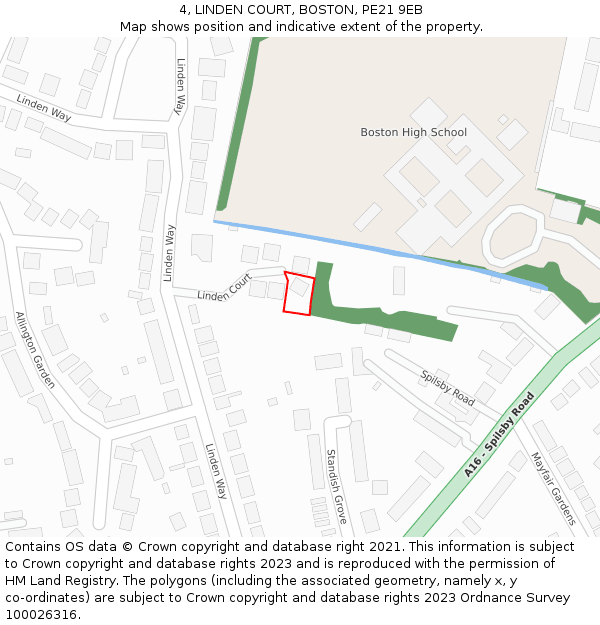 4, LINDEN COURT, BOSTON, PE21 9EB: Location map and indicative extent of plot