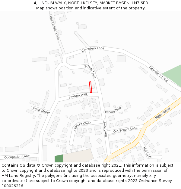 4, LINDUM WALK, NORTH KELSEY, MARKET RASEN, LN7 6ER: Location map and indicative extent of plot