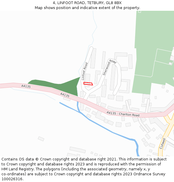 4, LINFOOT ROAD, TETBURY, GL8 8BX: Location map and indicative extent of plot