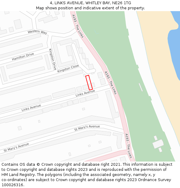 4, LINKS AVENUE, WHITLEY BAY, NE26 1TG: Location map and indicative extent of plot