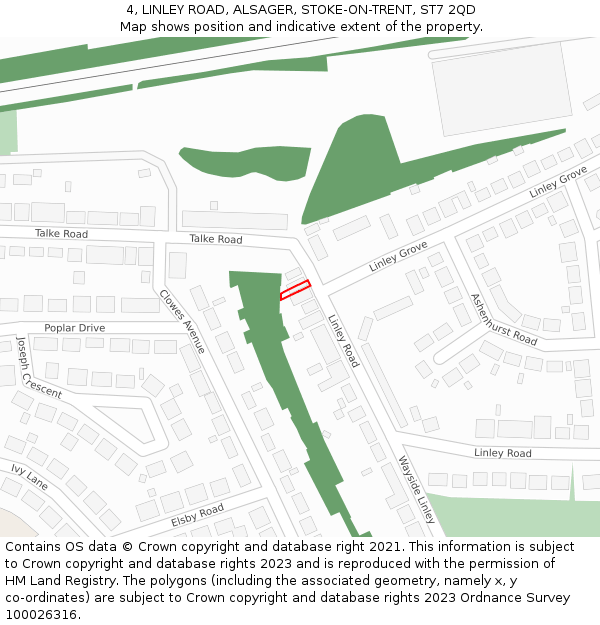 4, LINLEY ROAD, ALSAGER, STOKE-ON-TRENT, ST7 2QD: Location map and indicative extent of plot