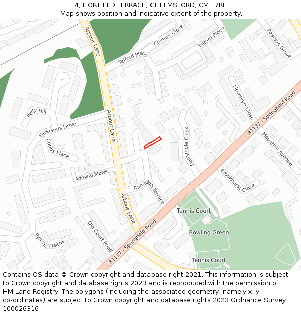 4, LIONFIELD TERRACE, CHELMSFORD, CM1 7RH: Location map and indicative extent of plot