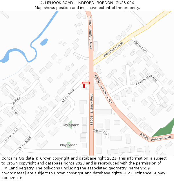 4, LIPHOOK ROAD, LINDFORD, BORDON, GU35 0PX: Location map and indicative extent of plot
