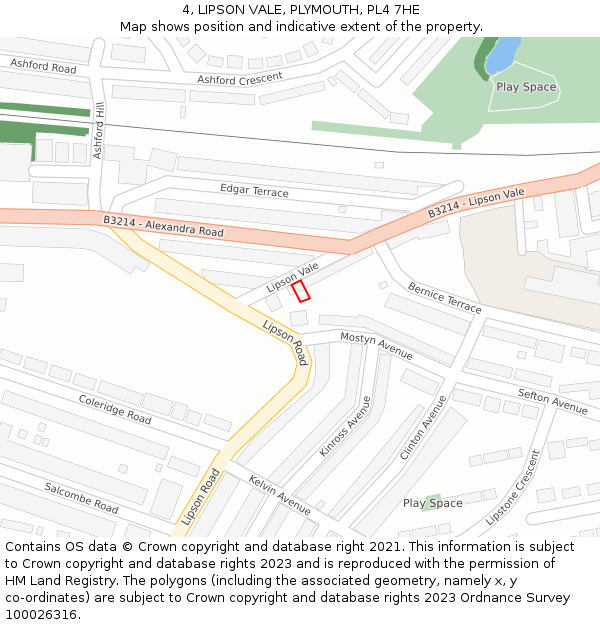 4, LIPSON VALE, PLYMOUTH, PL4 7HE: Location map and indicative extent of plot
