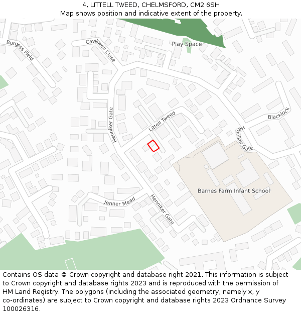 4, LITTELL TWEED, CHELMSFORD, CM2 6SH: Location map and indicative extent of plot