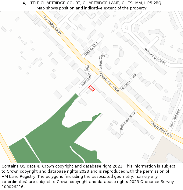 4, LITTLE CHARTRIDGE COURT, CHARTRIDGE LANE, CHESHAM, HP5 2RQ: Location map and indicative extent of plot
