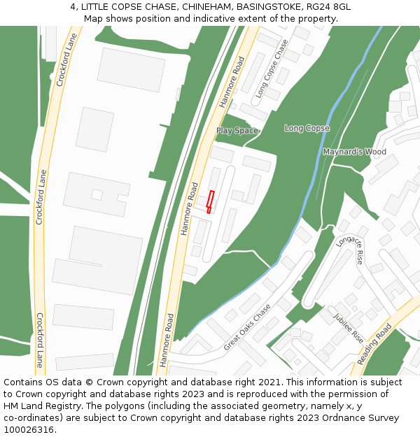 4, LITTLE COPSE CHASE, CHINEHAM, BASINGSTOKE, RG24 8GL: Location map and indicative extent of plot