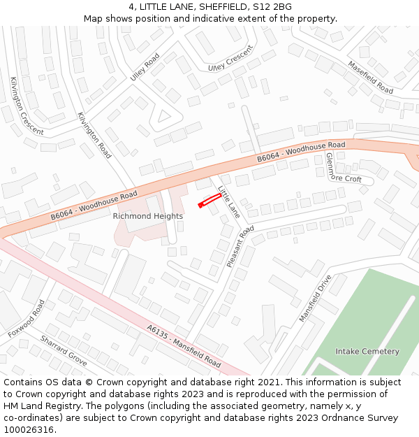 4, LITTLE LANE, SHEFFIELD, S12 2BG: Location map and indicative extent of plot