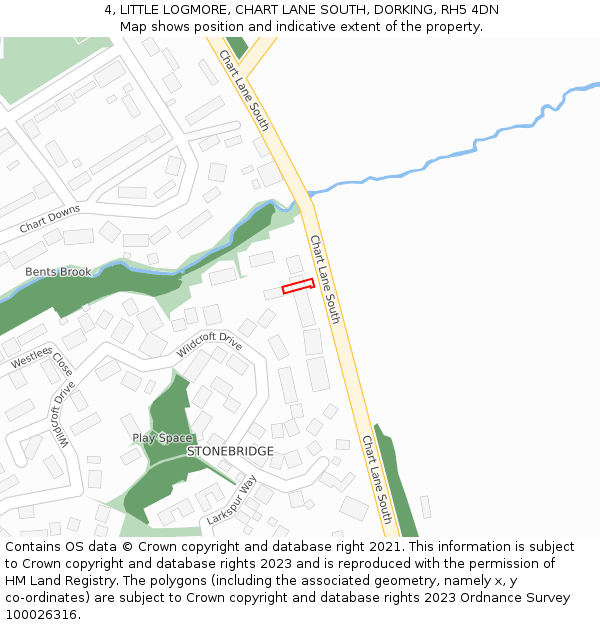 4, LITTLE LOGMORE, CHART LANE SOUTH, DORKING, RH5 4DN: Location map and indicative extent of plot