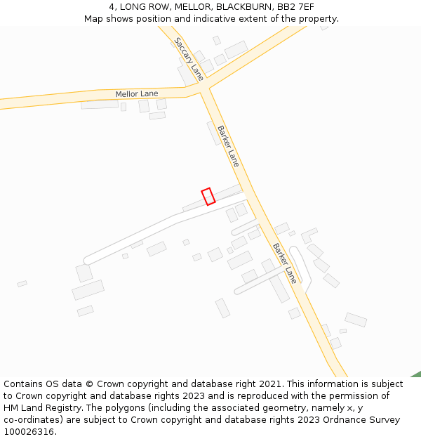 4, LONG ROW, MELLOR, BLACKBURN, BB2 7EF: Location map and indicative extent of plot