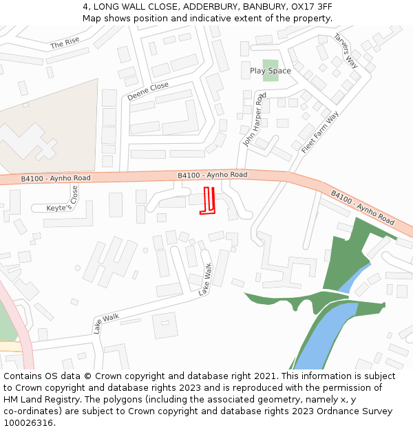 4, LONG WALL CLOSE, ADDERBURY, BANBURY, OX17 3FF: Location map and indicative extent of plot