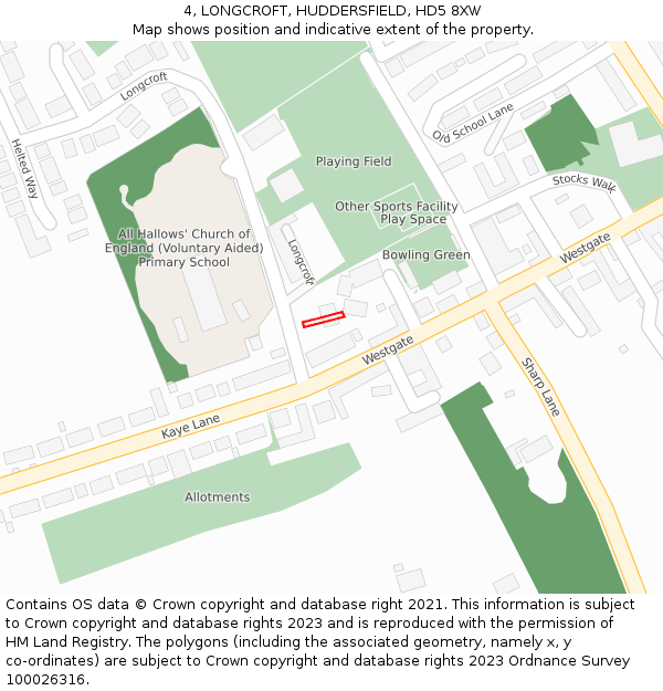 4, LONGCROFT, HUDDERSFIELD, HD5 8XW: Location map and indicative extent of plot