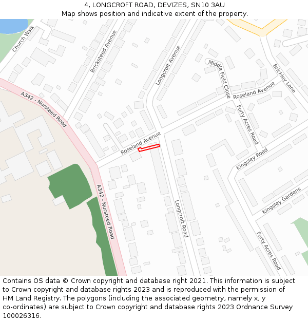 4, LONGCROFT ROAD, DEVIZES, SN10 3AU: Location map and indicative extent of plot