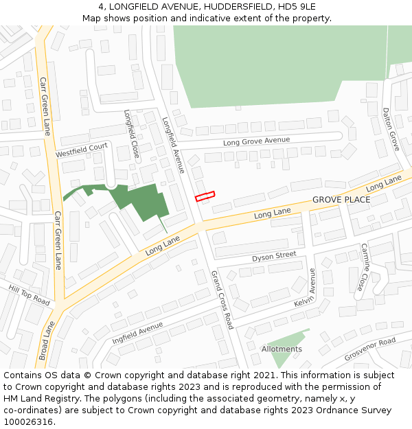 4, LONGFIELD AVENUE, HUDDERSFIELD, HD5 9LE: Location map and indicative extent of plot