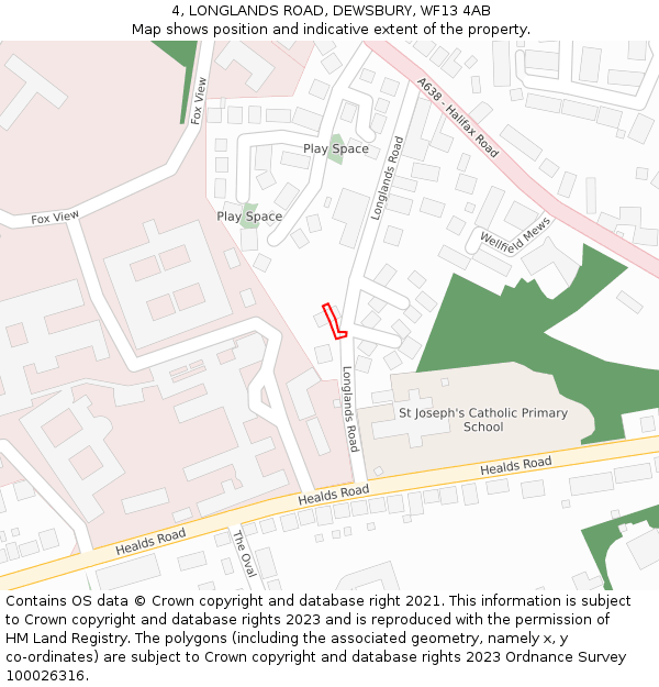 4, LONGLANDS ROAD, DEWSBURY, WF13 4AB: Location map and indicative extent of plot