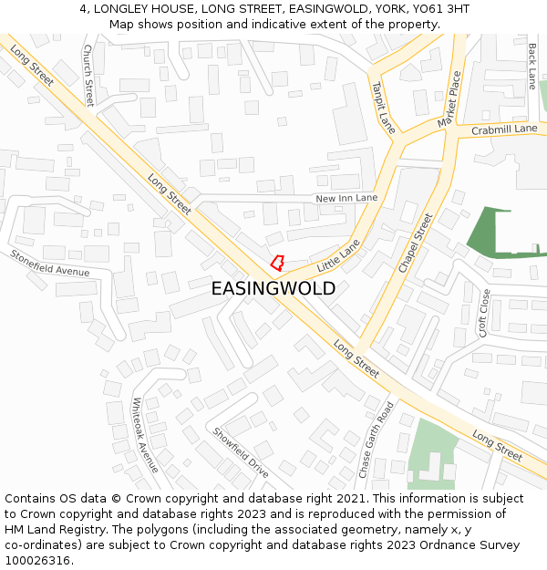 4, LONGLEY HOUSE, LONG STREET, EASINGWOLD, YORK, YO61 3HT: Location map and indicative extent of plot