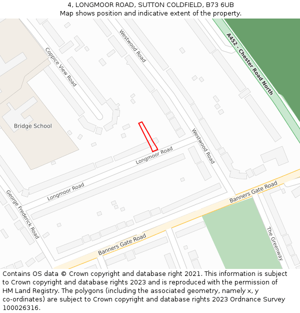 4, LONGMOOR ROAD, SUTTON COLDFIELD, B73 6UB: Location map and indicative extent of plot