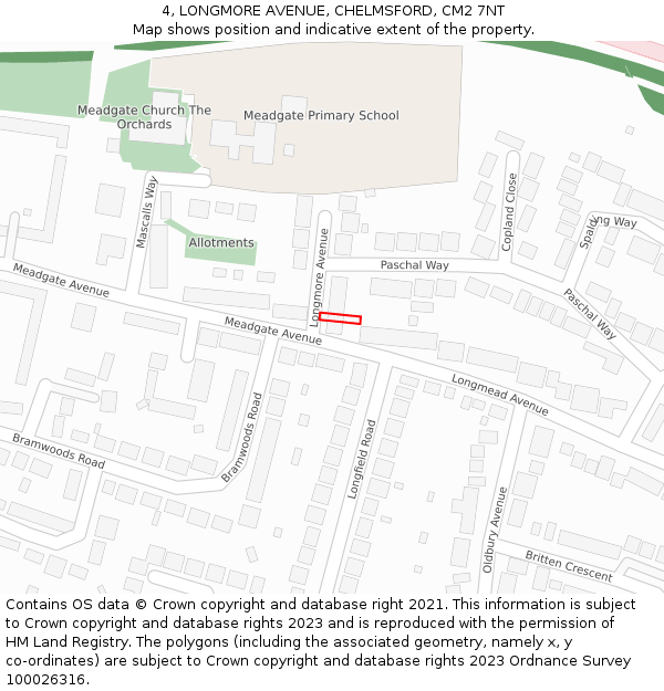 4, LONGMORE AVENUE, CHELMSFORD, CM2 7NT: Location map and indicative extent of plot
