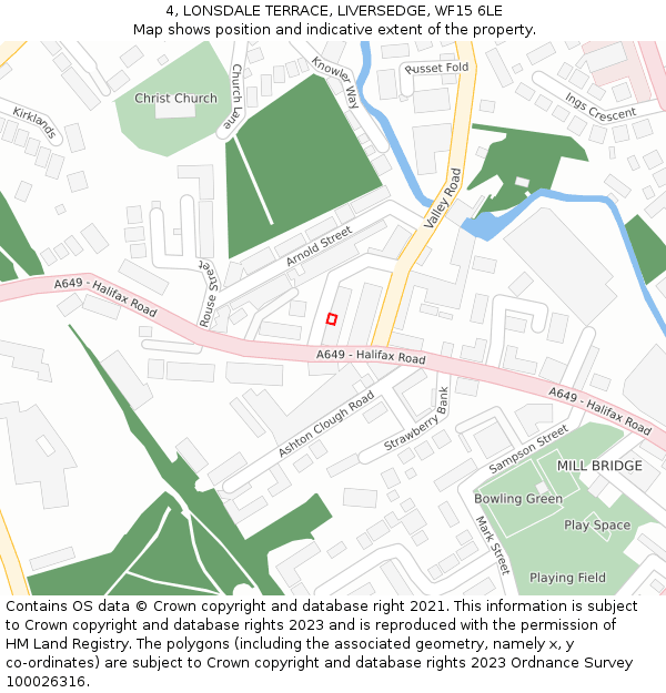 4, LONSDALE TERRACE, LIVERSEDGE, WF15 6LE: Location map and indicative extent of plot