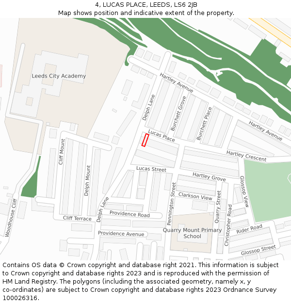 4, LUCAS PLACE, LEEDS, LS6 2JB: Location map and indicative extent of plot