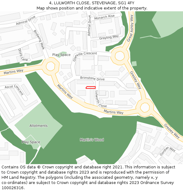 4, LULWORTH CLOSE, STEVENAGE, SG1 4FY: Location map and indicative extent of plot