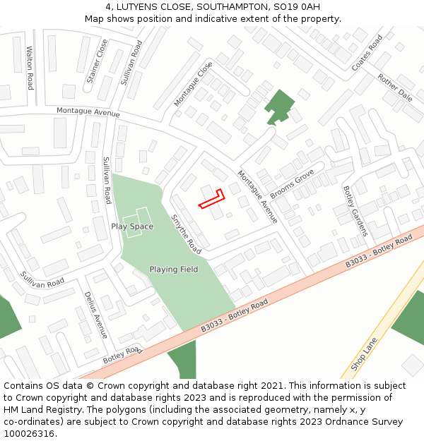4, LUTYENS CLOSE, SOUTHAMPTON, SO19 0AH: Location map and indicative extent of plot
