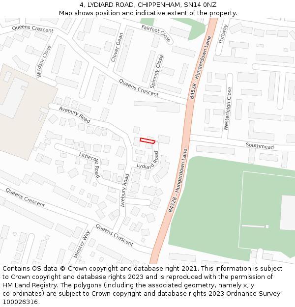 4, LYDIARD ROAD, CHIPPENHAM, SN14 0NZ: Location map and indicative extent of plot