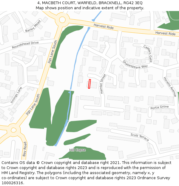 4, MACBETH COURT, WARFIELD, BRACKNELL, RG42 3EQ: Location map and indicative extent of plot