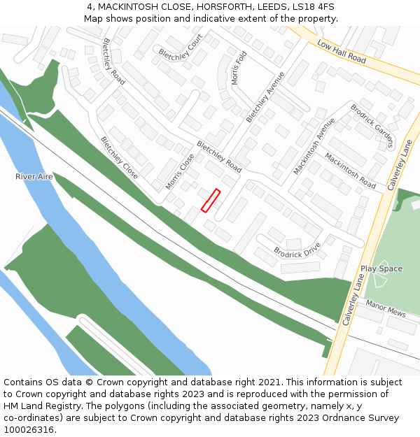 4, MACKINTOSH CLOSE, HORSFORTH, LEEDS, LS18 4FS: Location map and indicative extent of plot