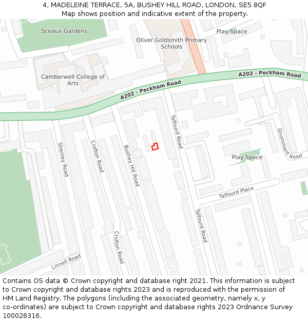 4, MADELEINE TERRACE, 5A, BUSHEY HILL ROAD, LONDON, SE5 8QF: Location map and indicative extent of plot