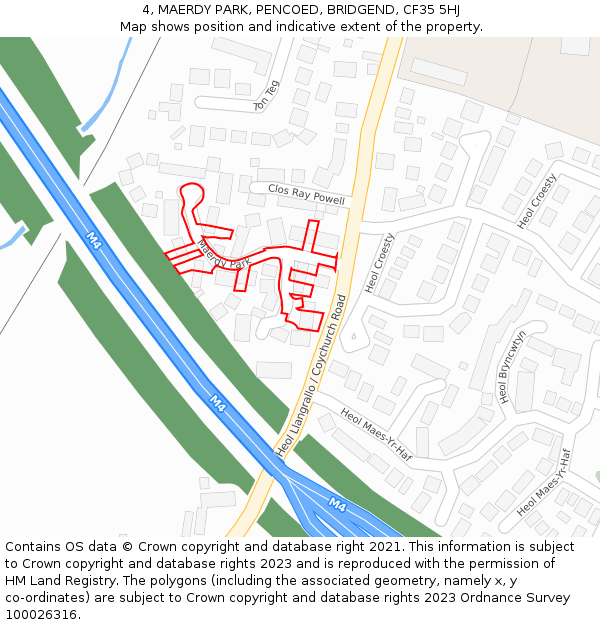 4, MAERDY PARK, PENCOED, BRIDGEND, CF35 5HJ: Location map and indicative extent of plot