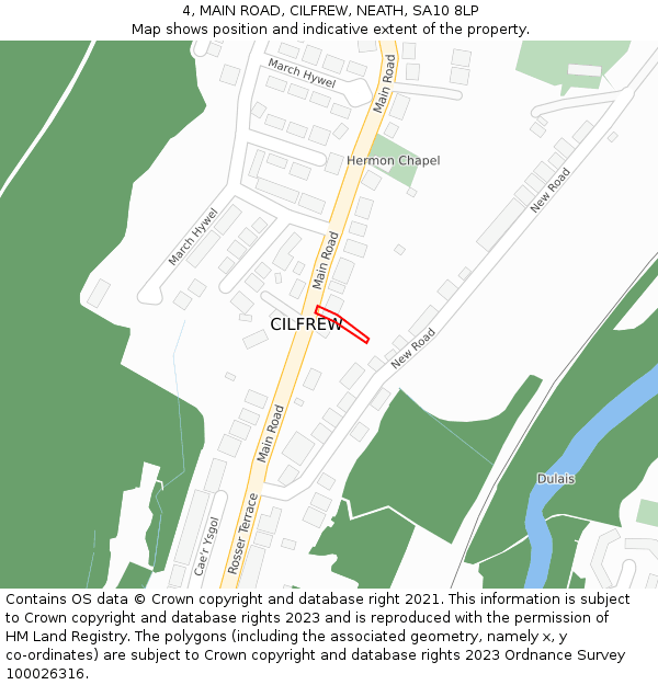 4, MAIN ROAD, CILFREW, NEATH, SA10 8LP: Location map and indicative extent of plot