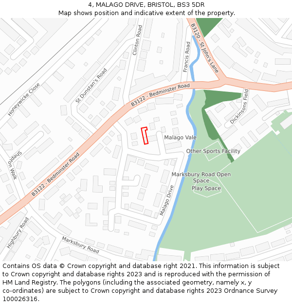 4, MALAGO DRIVE, BRISTOL, BS3 5DR: Location map and indicative extent of plot